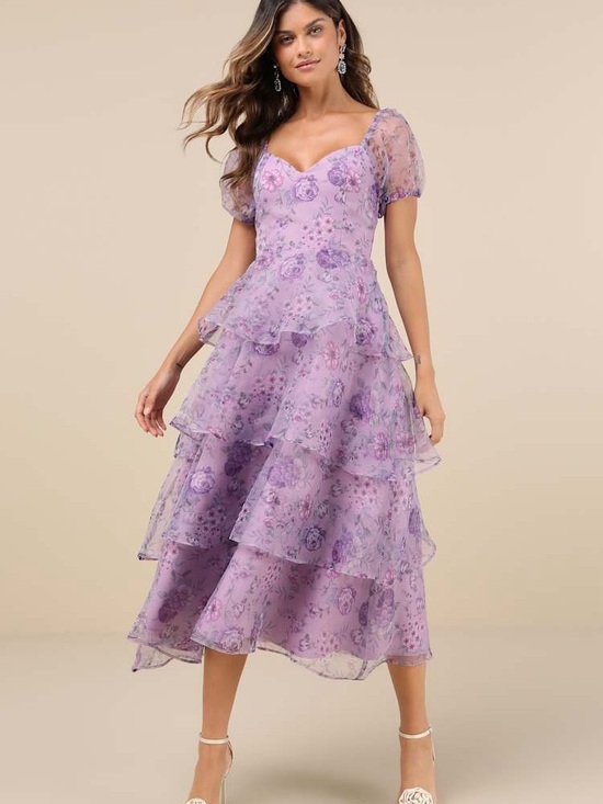 Lulus Dresses & Skirts - Lulus Oh-So Stunning Purple Floral Organza Tiered Midi Dress